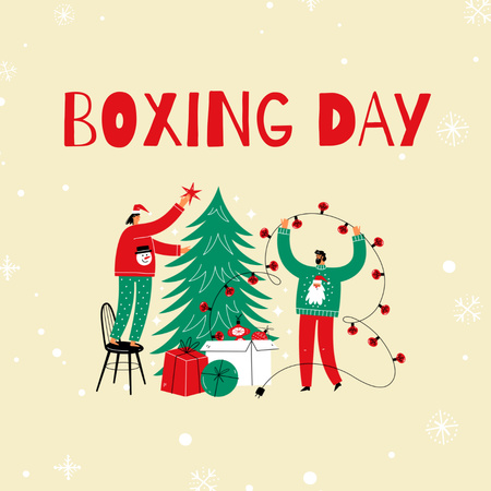 Boxing Day Celebration with People decorating Tree Instagram Design Template