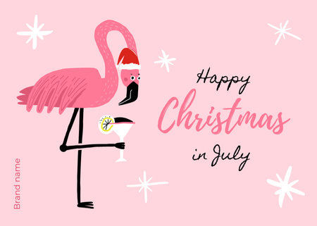 Merry Christmas in July Greeting with Pink Flamingo Postcard 5x7in Design Template