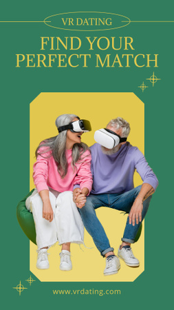 Ρομαντικό εικονικό ραντεβού ηλικιωμένου ζευγαριού με ακουστικά VR Instagram Story Πρότυπο σχεδίασης