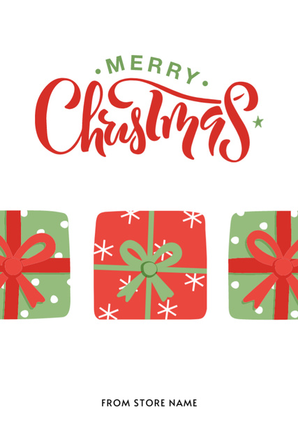 Ontwerpsjabloon van Postcard 4x6in Vertical van Gleeful Christmas Congrats with Illustrated Presents In White