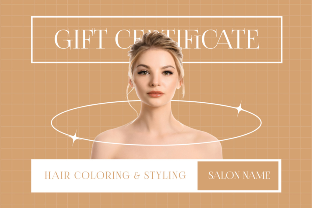 Ontwerpsjabloon van Gift Certificate van Offer of Colorfing and Styling in Beauty Salon