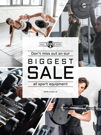 Sports Equipment Sale with Gym View Poster 36x48in Design Template