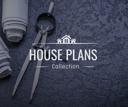 House Plans blueprints on table Facebook Design Template