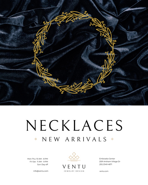 Designvorlage Jewelry Collection Ad with Elegant Necklace on Blue Velvet für Poster 16x20in