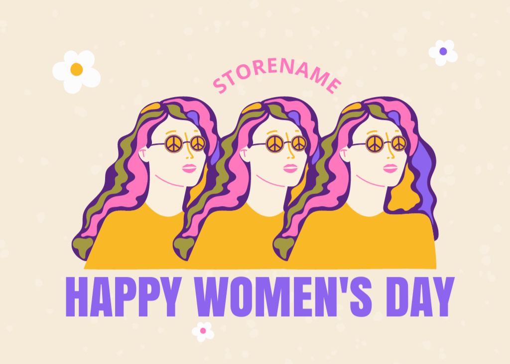 Ontwerpsjabloon van Postcard 5x7in van International Women's Day Greeting with Bright Young Woman