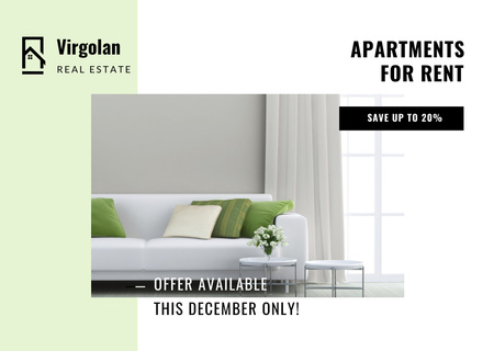 Real Estate Rent Offer with Sofa in Room Flyer A6 Horizontal Tasarım Şablonu