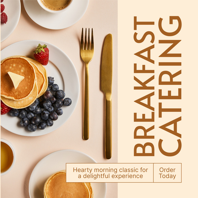 Ad of Breakfast Catering with Sweet Pancakes Instagram Design Template