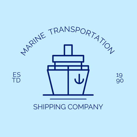 Template di design Emblema della compagnia di trasporti marittimi con nave su blu Logo