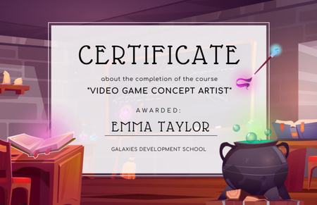 videopeli konsepti taiteilija palkinto Certificate 5.5x8.5in Design Template