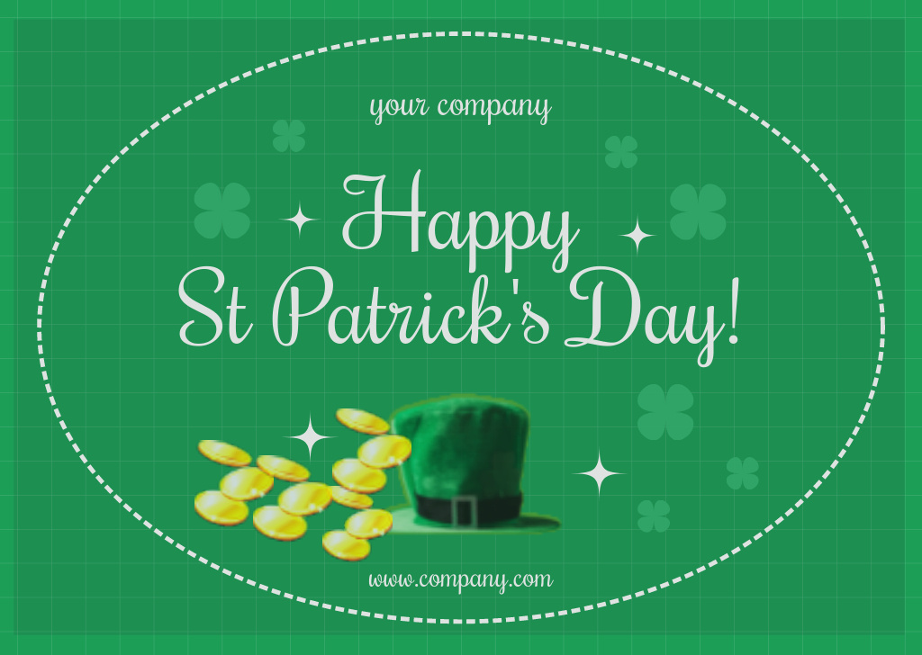 Happy St. Patrick's Day Greeting with Green Hat and Coins Card Design Template