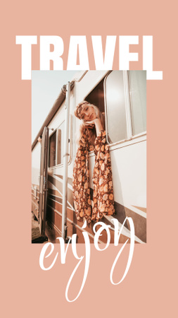 Travel Inspiration with Girl in Trailer Instagram Story Modelo de Design