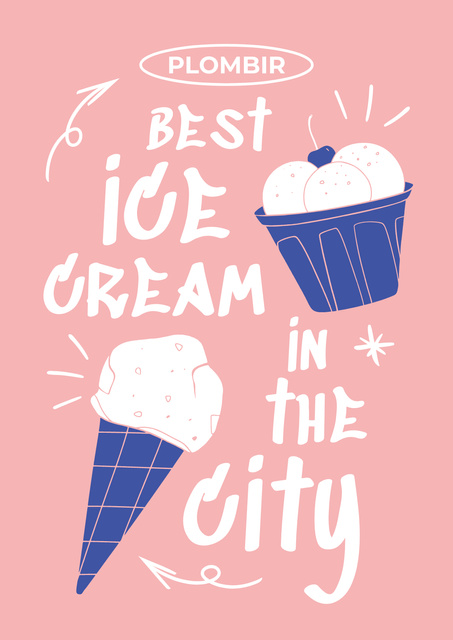 Yummy Ice Cream in Pink Poster Design Template
