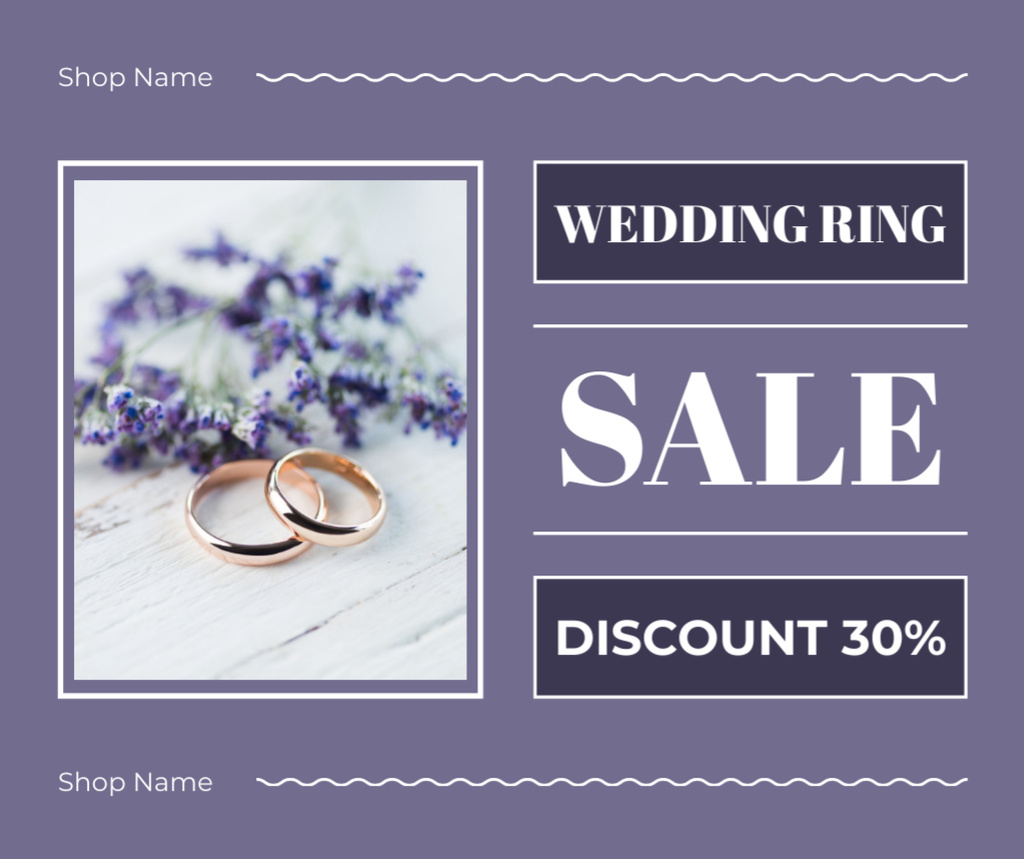 Szablon projektu Wedding Ring Sale Announcement on Purple Facebook