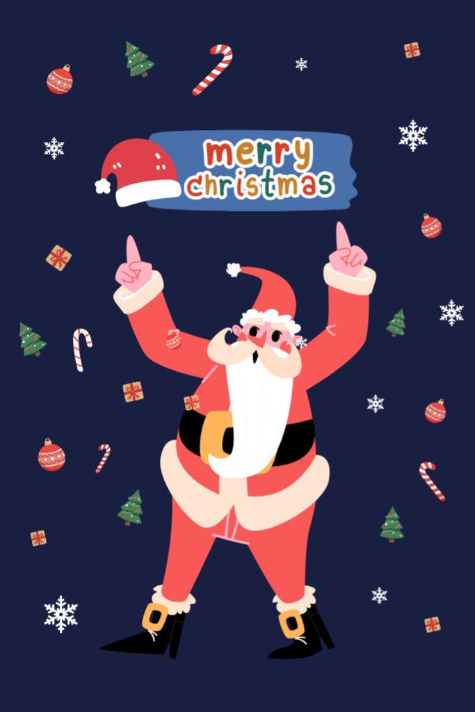 Christmas Cheers with  Joyful Santa Postcard 4x6in Vertical Design Template