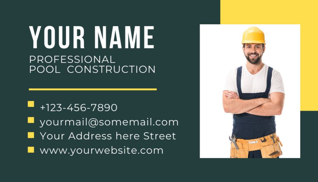 Offer of Professional Pool Constructor Business Card US – шаблон для дизайна
