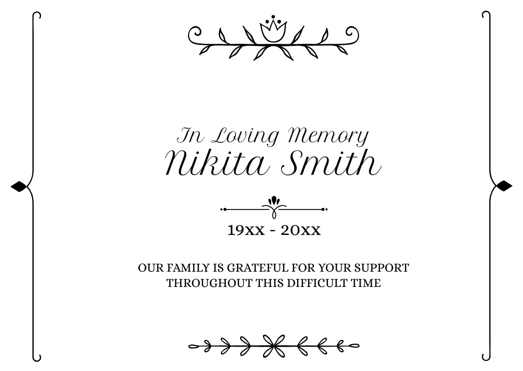 Simple Funeral Card with Ornament Card Design Template
