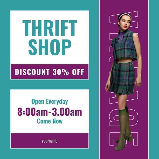 Blue and purple thrift shop discount Instagram AD tervezősablon