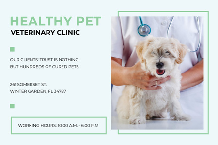 Vet Clinic Ad with Veterinarian Holding Dog Flyer 4x6in Horizontal Design Template