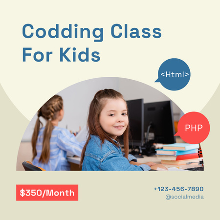 Plantilla de diseño de Coding Class For Kids Instagram 
