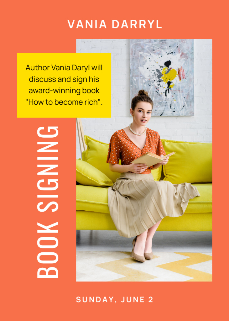 Book Signing Event Ad with Woman Author Flayer Design Template