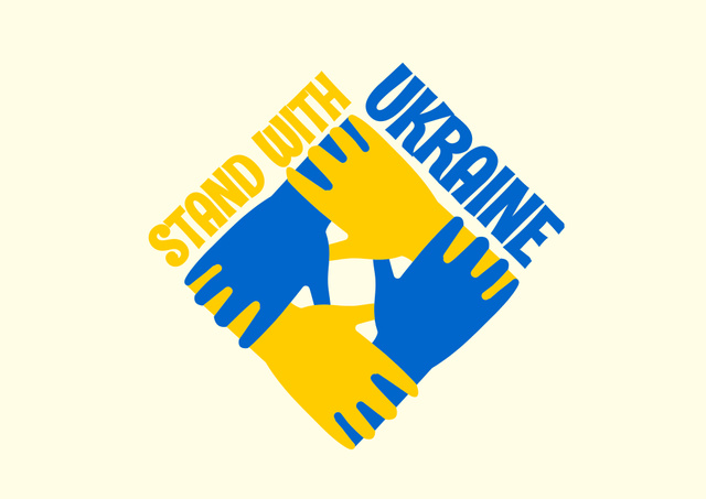 Hands in Ukrainian Flag Colors and Phrase Poster B2 Horizontal Tasarım Şablonu