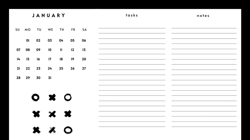 Szablon projektu Sheets for Notes Calendar