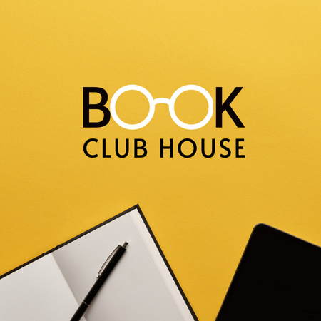 Book Club Announcement In Yellow Logo 1080x1080pxデザインテンプレート