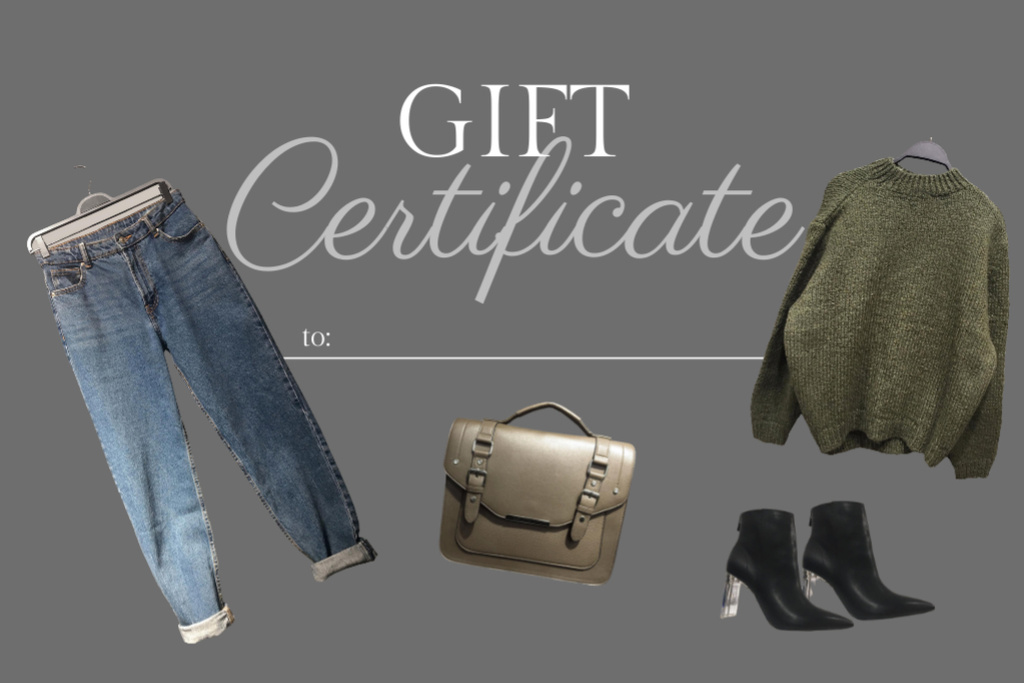 Template di design Winter Sale Offer with Stylish Female Outfit Gift Certificate