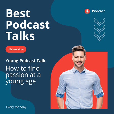 Young Podcast Talks Anouncement with Smiling Man Instagram Modelo de Design