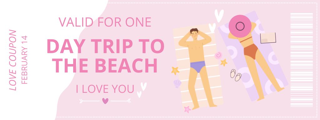 Dreamy Beach Travel for Valentine's Day Coupon Design Template
