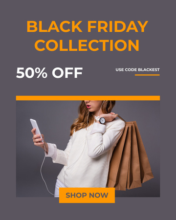 New Collection Announcement on Black Friday Instagram Post Vertical Design Template