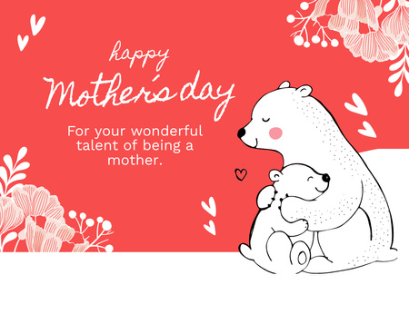 Cute Bears hugging on Mother's Day Thank You Card 5.5x4in Horizontal Design Template