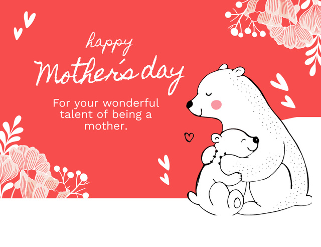 Cute Bears hugging on Mother's Day Thank You Card 5.5x4in Horizontal Tasarım Şablonu