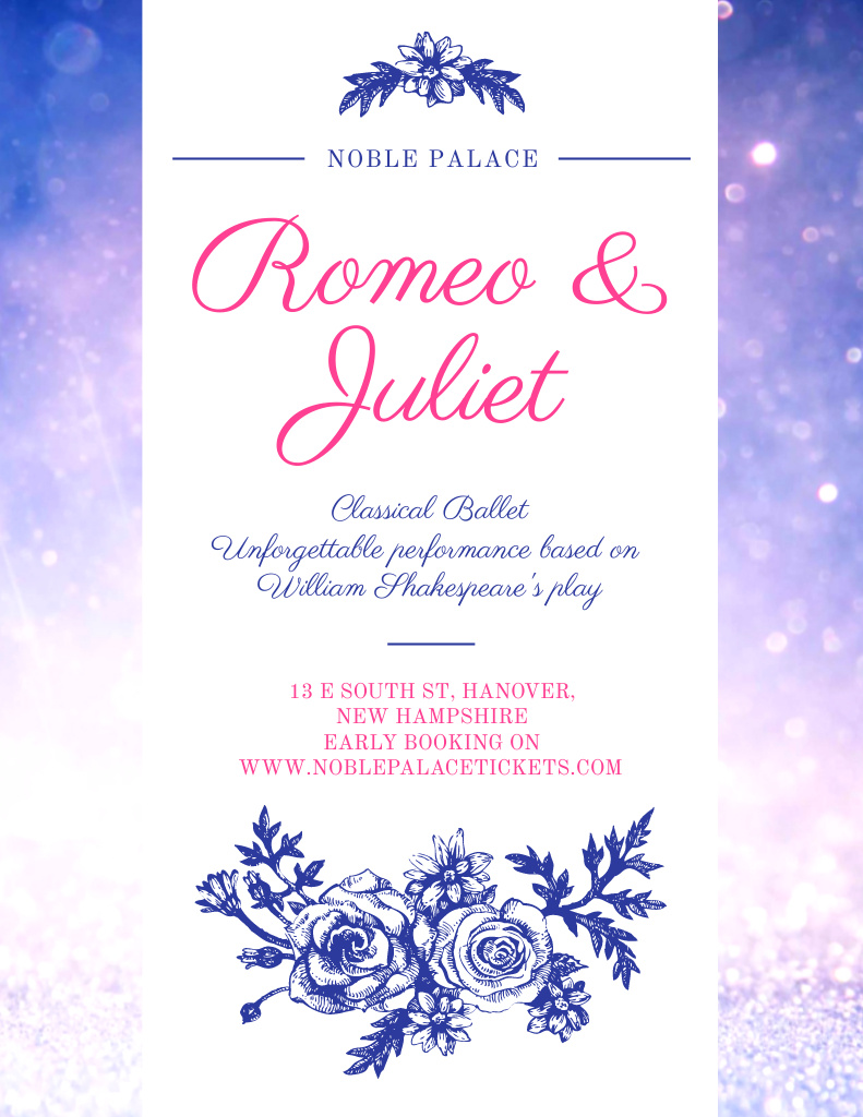 Romeo and Juliet ballet performance announcement Flyer 8.5x11in Design Template