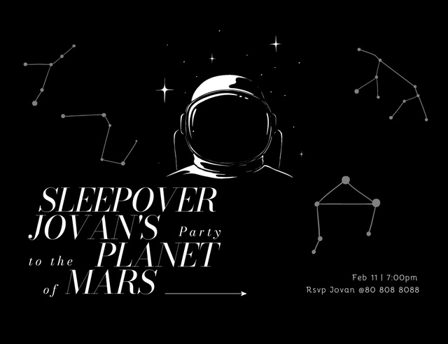 Sleepover Party Annnouncement To The Planet Mars Invitation 13.9x10.7cm Horizontal – шаблон для дизайна