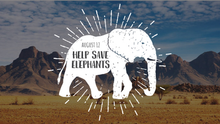 Eco Lifestyle Motivation with Elephant's Silhouette FB event cover – шаблон для дизайна