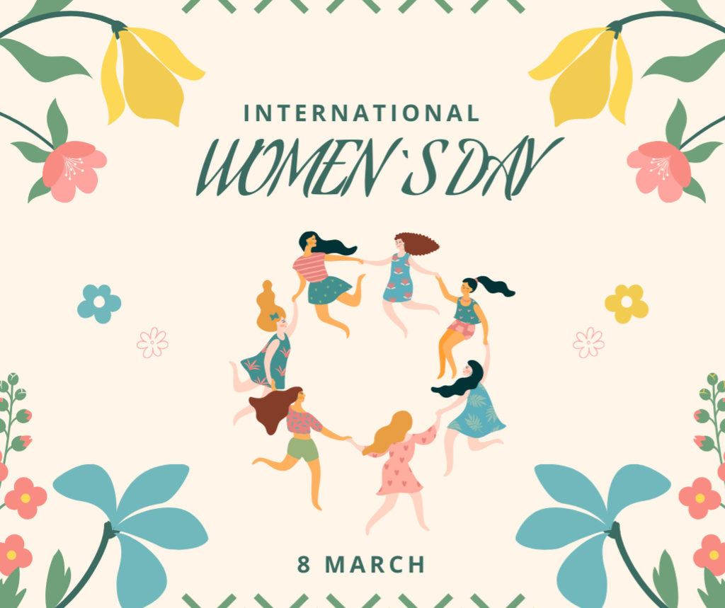 Women's Day with Illustration of Women and Beautiful Flowers Facebook Design Template