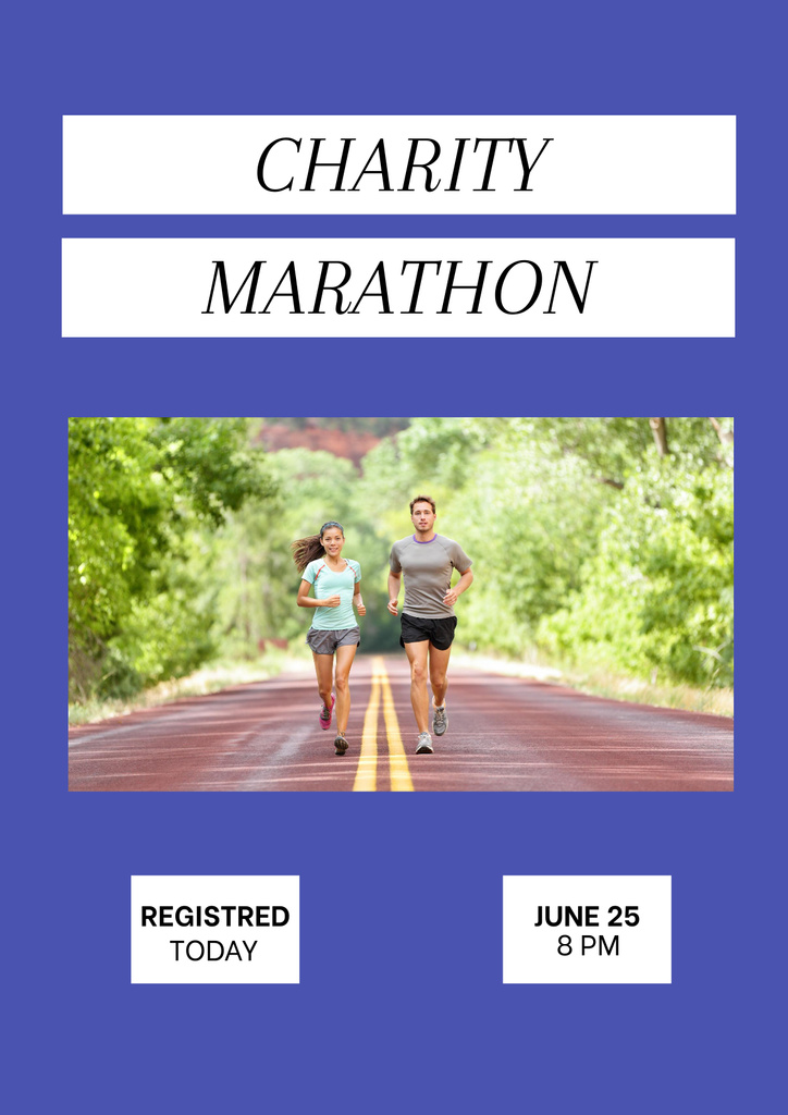 Charity Run Marathon Announcement with Couple Poster Modelo de Design