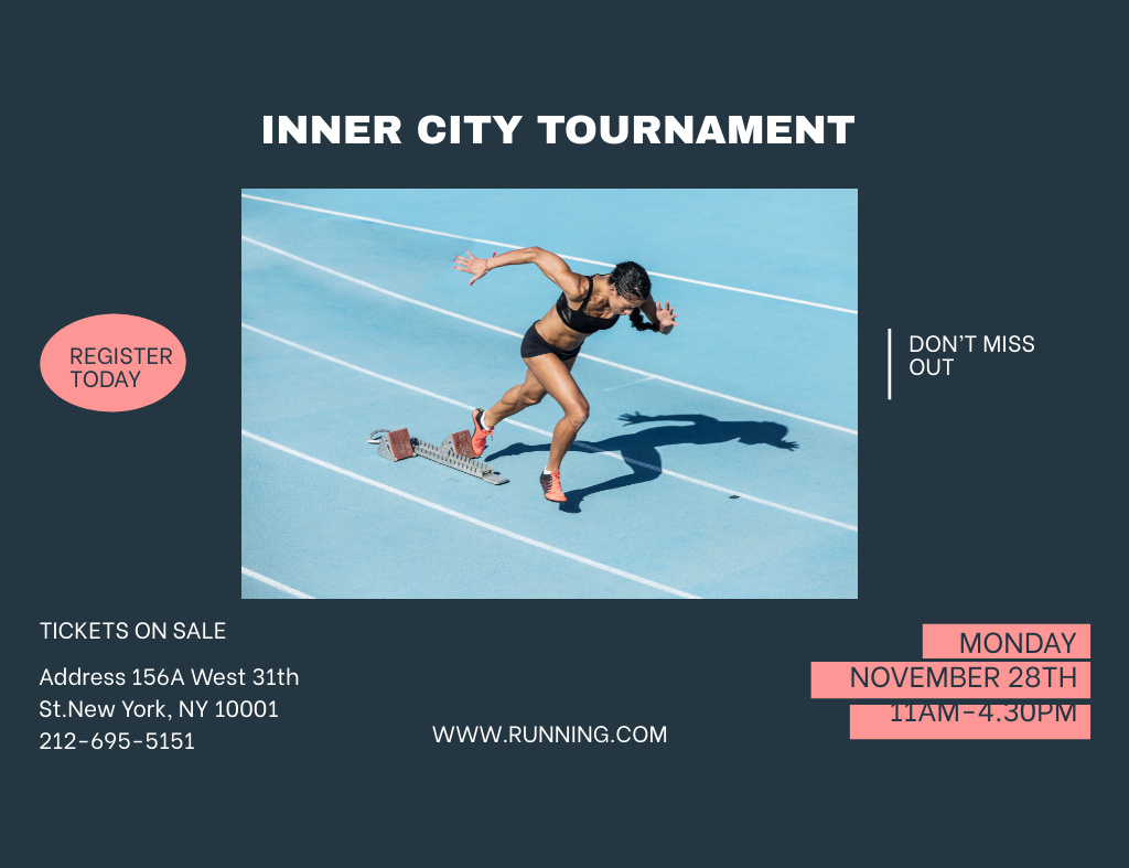 Running Tournament Announcement In Blue Invitation 13.9x10.7cm Horizontalデザインテンプレート