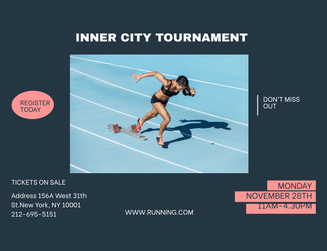 Running Tournament Announcement In Blue Invitation 13.9x10.7cm Horizontal – шаблон для дизайну