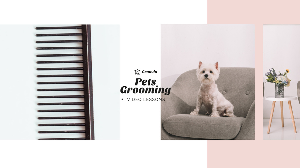 Ontwerpsjabloon van Youtube van Pets Grooming Guide with Cute Dogs
