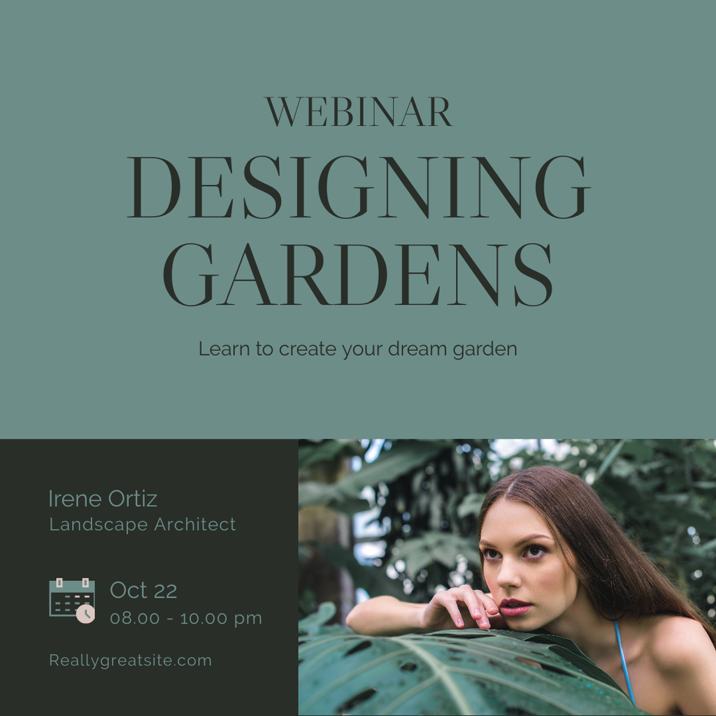 Garden Design Webinar on Green Background Instagram tervezősablon