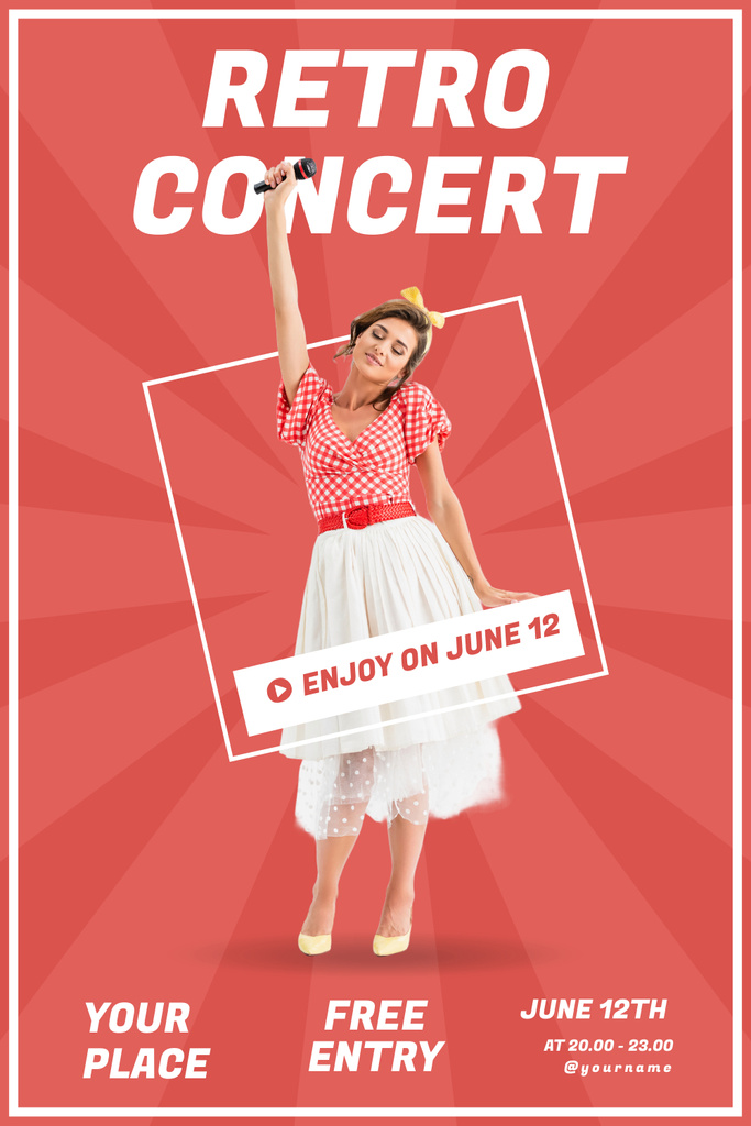 Template di design Awesome Retro Music Concert With Free Entry Pinterest