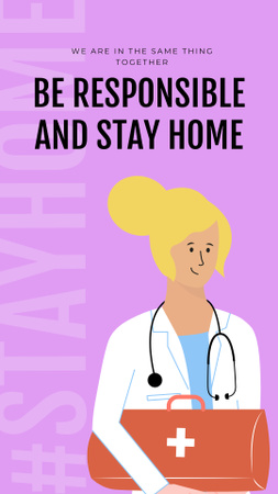Plantilla de diseño de #Stayhome Conciencia del coronavirus con un médico amigable Instagram Story 