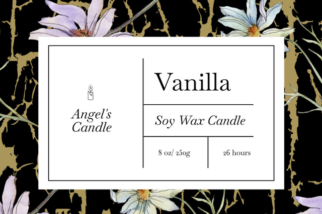 Flower Pattern And Soy Wax Candle With Vanilla Scent Labelデザインテンプレート