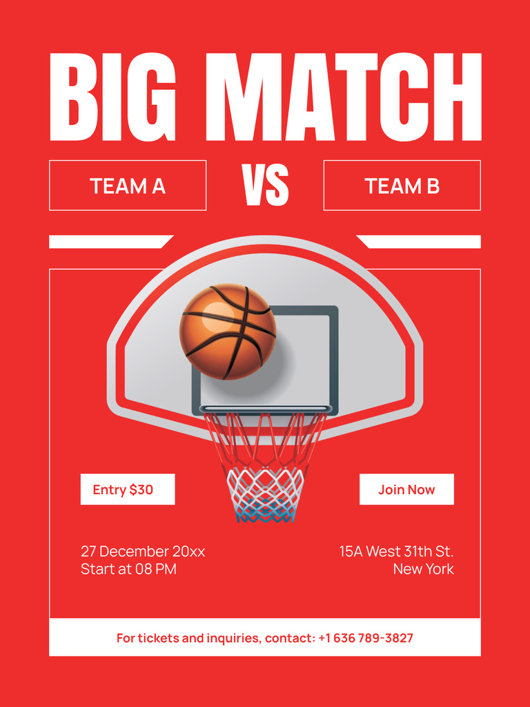 Announcement of Basketball Tournament with Basketball Shield Poster US Design Template