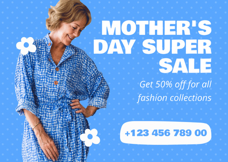 Anyák napi akció kék ruhás nővel Postcard 5x7in tervezősablon