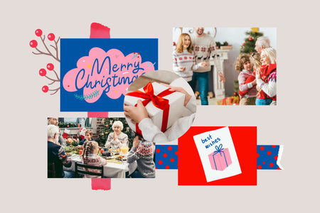 Christmas Party with Happy Family with Gifts Mood Board Design Template