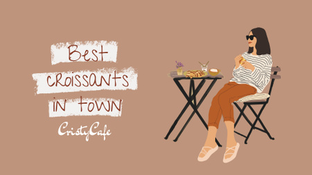 Girl having Breakfast with Croissant and Coffee Full HD video Design Template