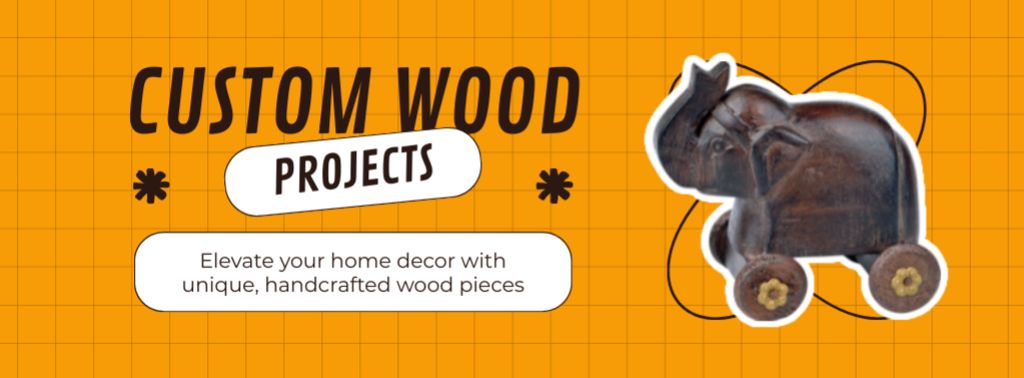 Ad of Custom Wood Projects with Cute Toy Facebook cover Design Template